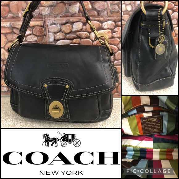 Coach Handbags - Coach Black Leather Fold-over Flap Turn-lock Hobo Shoulder Purse Bag